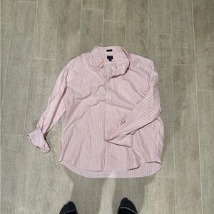 J. Crew Men's Red and White Striped Button Down Shirt